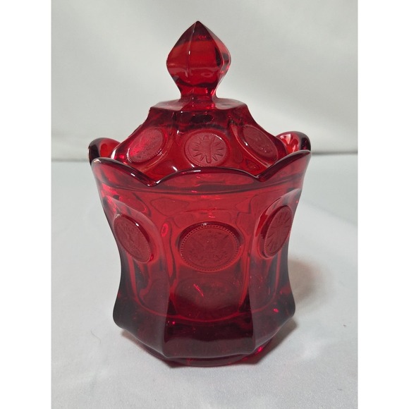 Fostoria Other - Vintage Fostoria Ruby Red Coin Glass 6.5"H, 4.25 W, 3.5" Depth Lidded Candy Dish